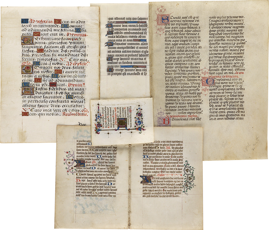 (EARLY MANUSCRIPT LEAVES.) Group of approximately 30 leaves of various sizes on vellum or paper,